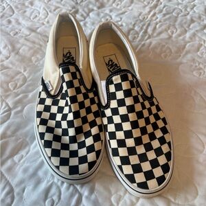 Vans Black and Cream Checkerboard Slip-Ons